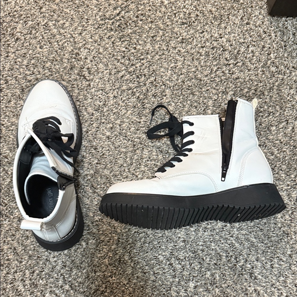 White Lace-Up Ankle Boots